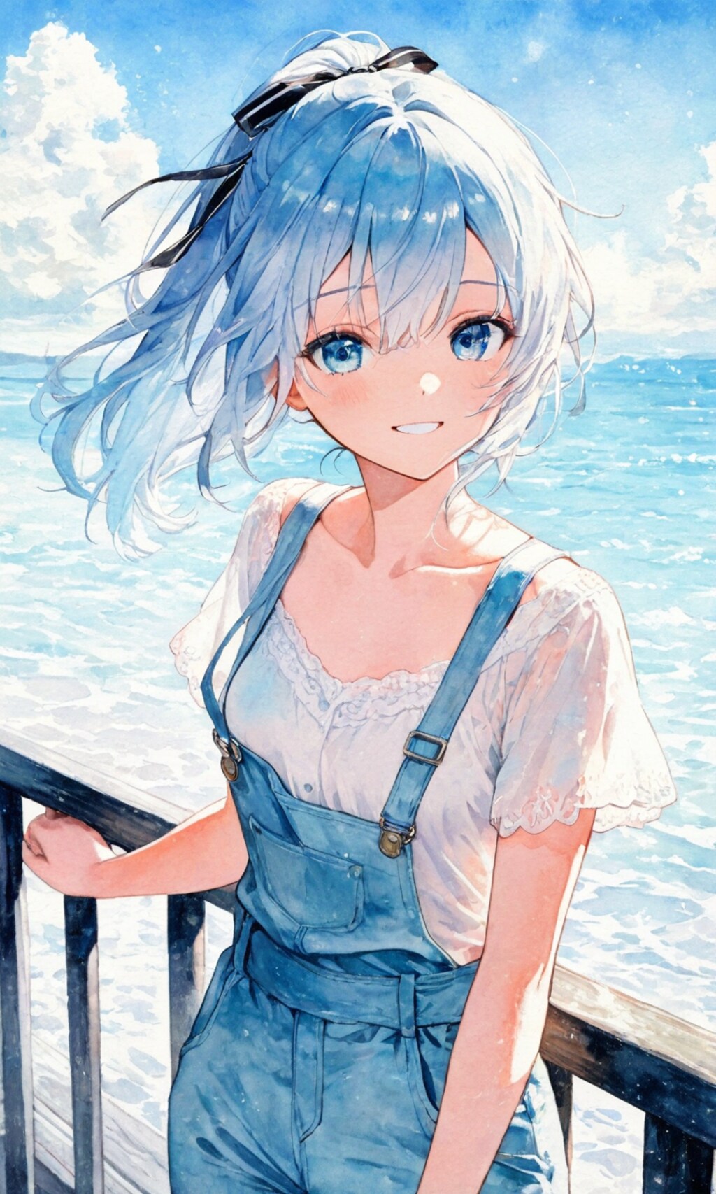 海辺のオーバーオール娘