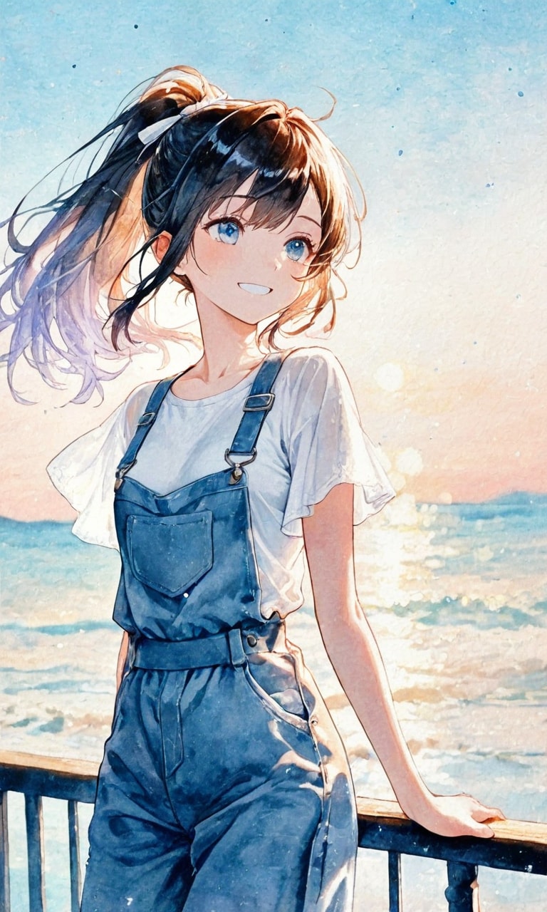 海辺のオーバーオール娘 | の人気AIイラスト・グラビア