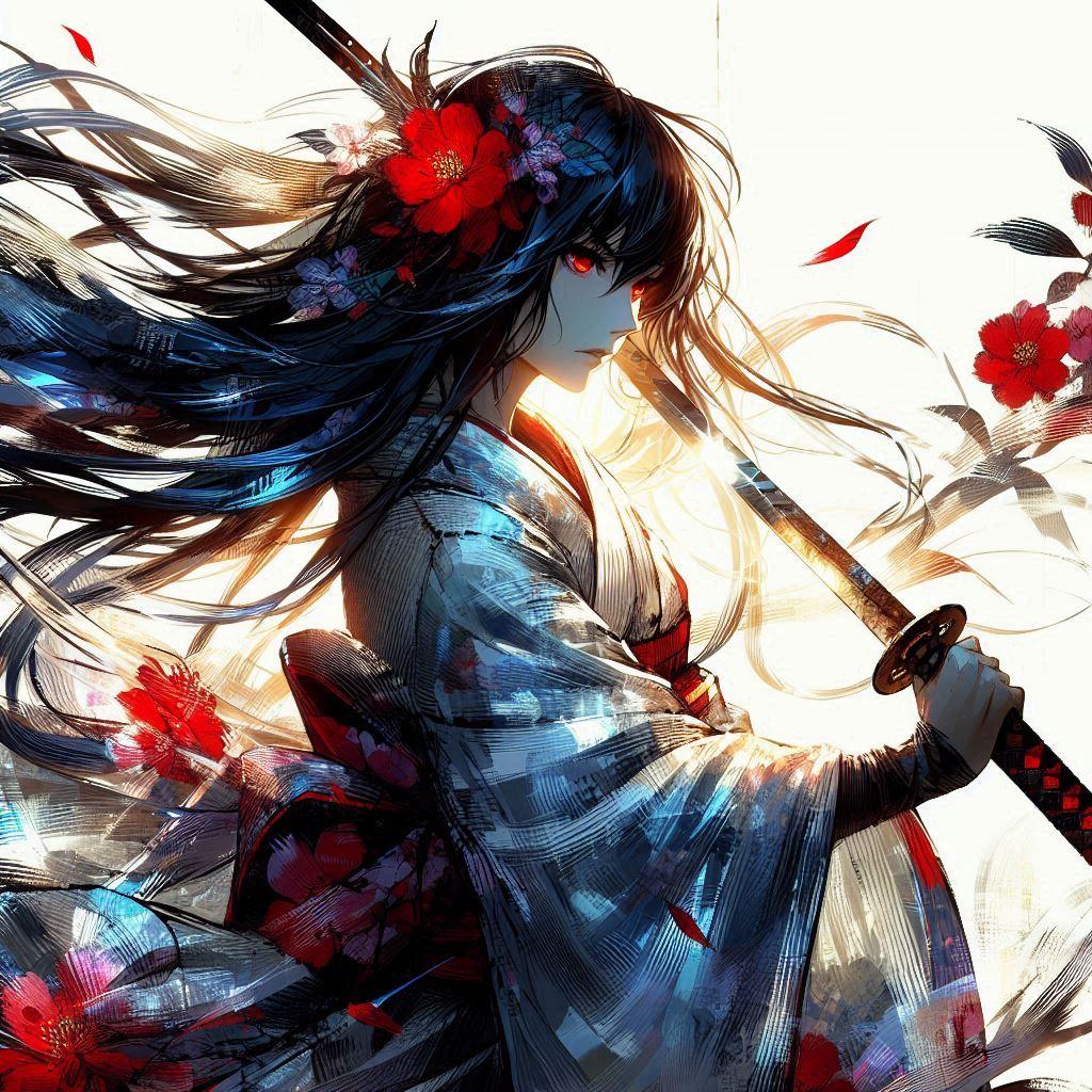 ガラス絵風の黒髪の女侍さん | の人気AIイラスト・グラビア