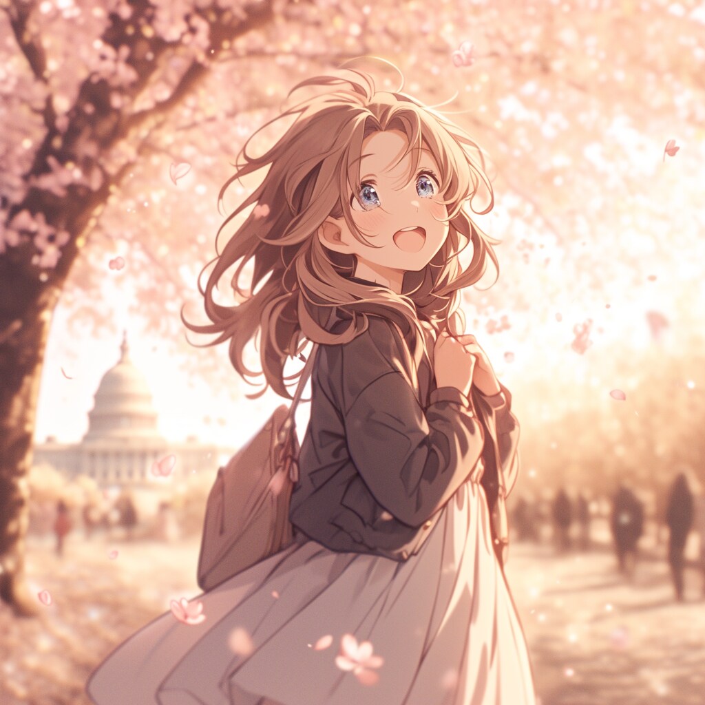 ワシントンDCの桜と女の子 Cherry blossoms and girls in Washington DC
