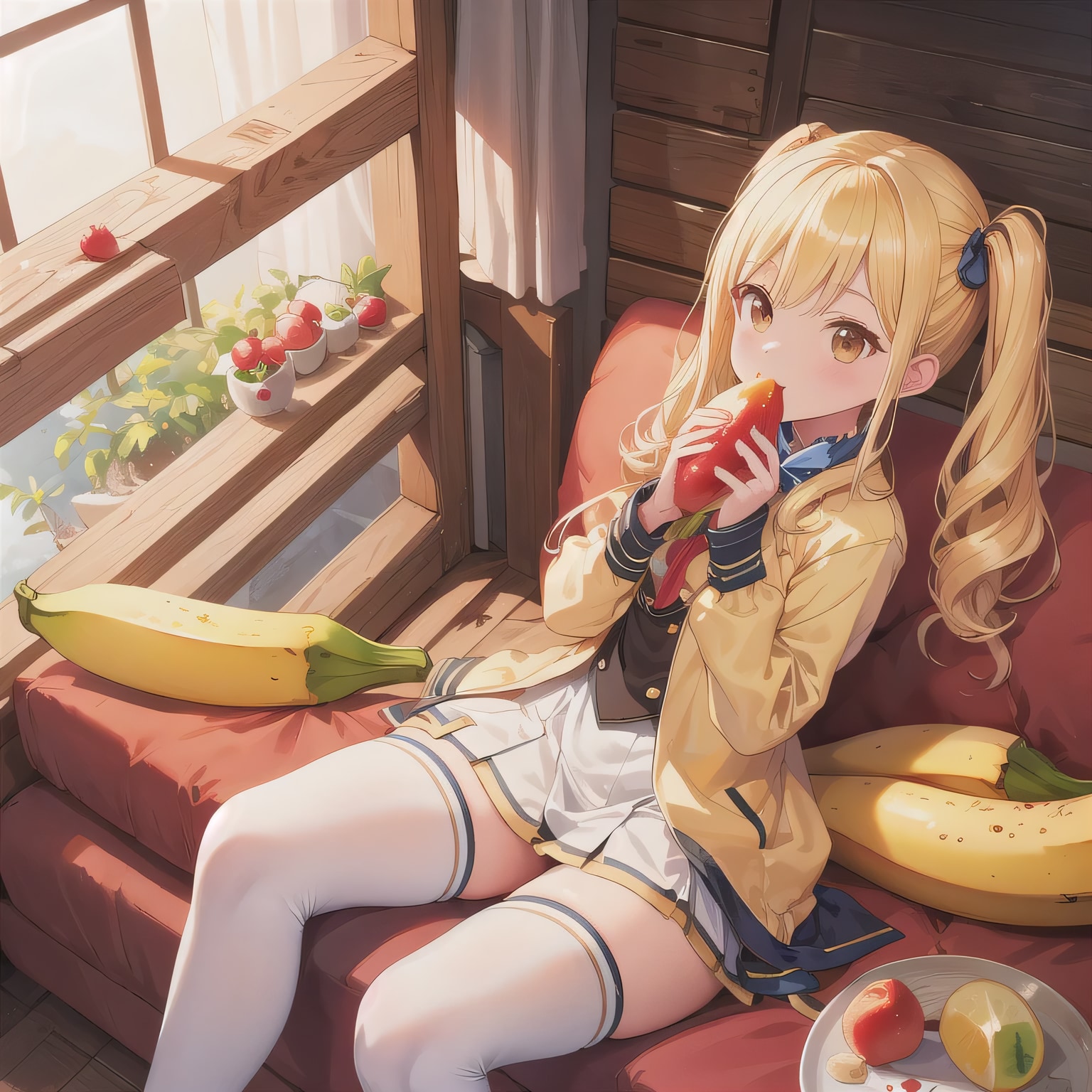 金髪ロングでバナナの少女８ | の人気AIイラスト・グラビア