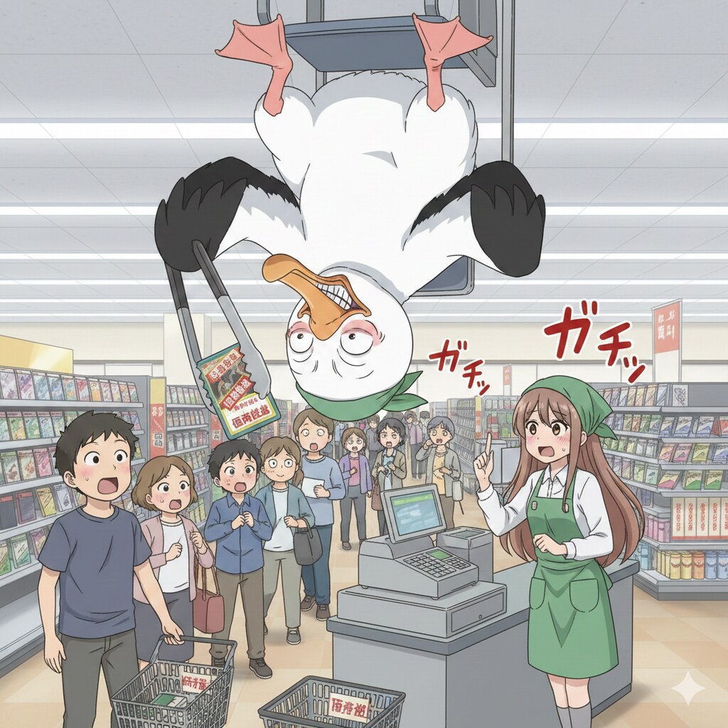 企画が多すぎるから、スーパーちちぷいでトングでトレーディングカードを奪う逆さに座るドヤ顔アホウドリ