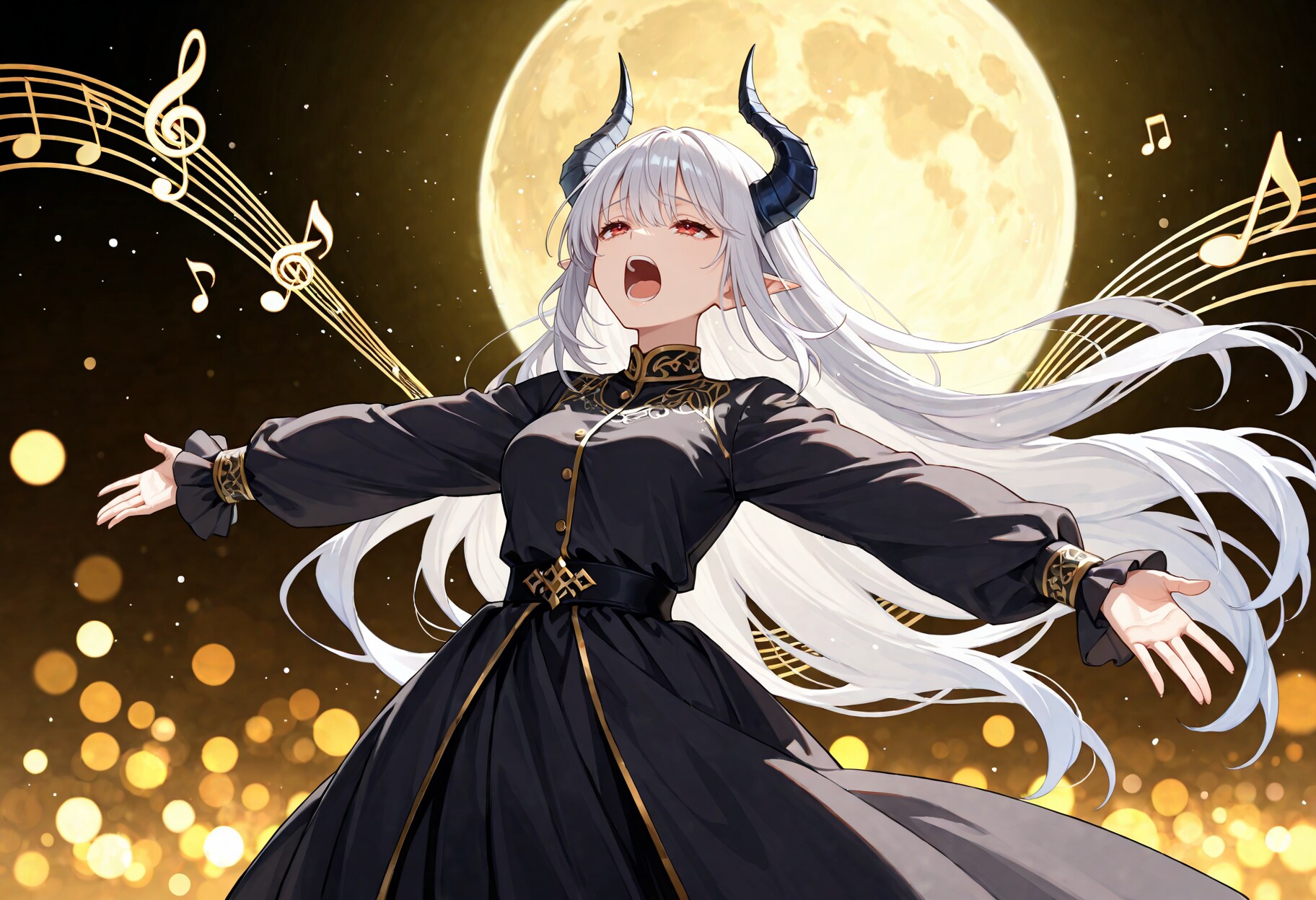 月夜に歌う銀髪竜姫さん | の人気AIイラスト・グラビア