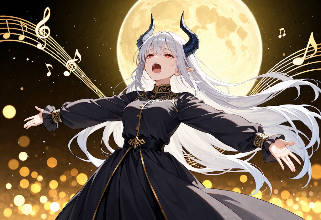 月夜に歌う銀髪竜姫さん