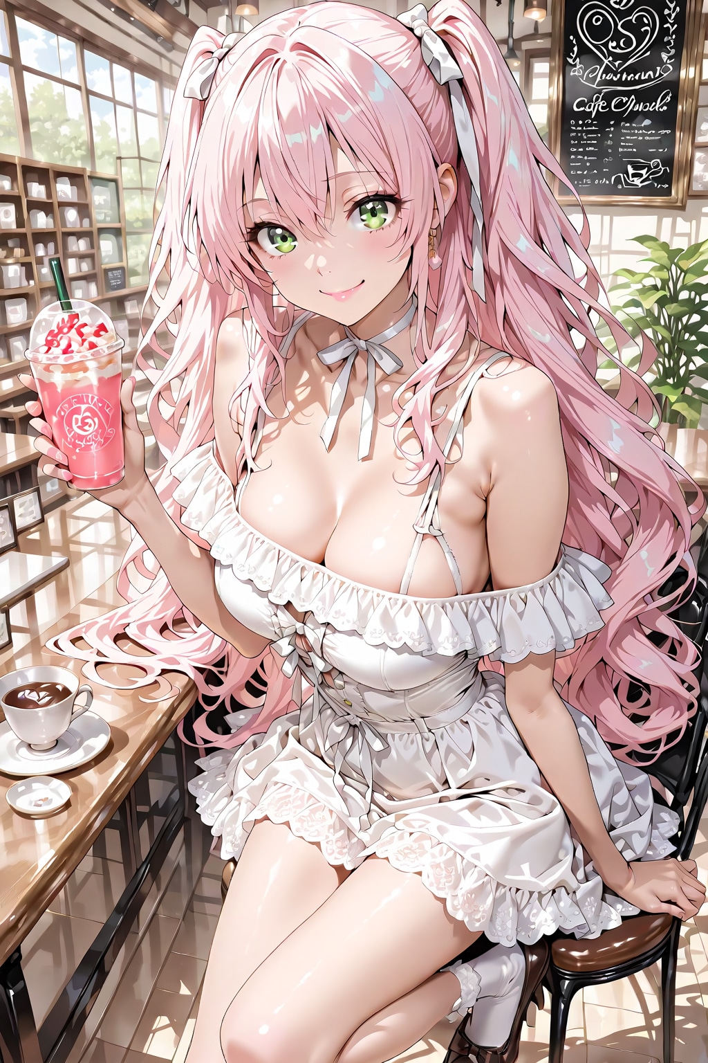 涼し気なカフェにて