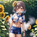 向日葵と水浴びする女の子 3枚目