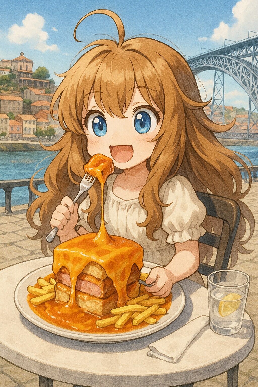 ポルトガルのB級グルメを食べる小さな女の子