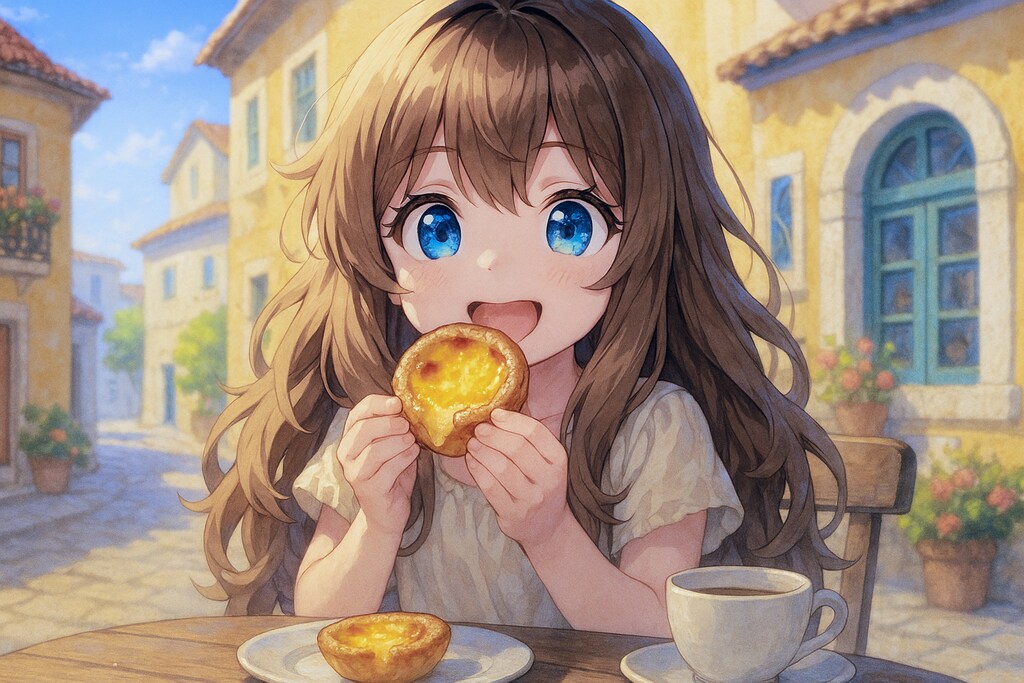ポルトガルのB級グルメを食べる小さな女の子
