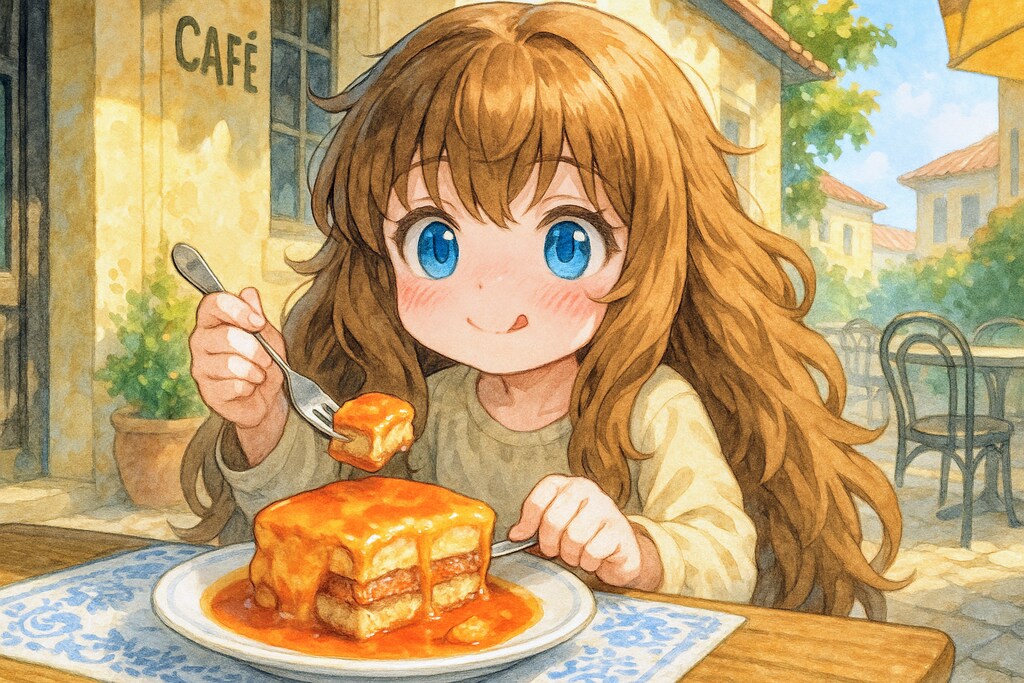 ポルトガルのB級グルメを食べる小さな女の子