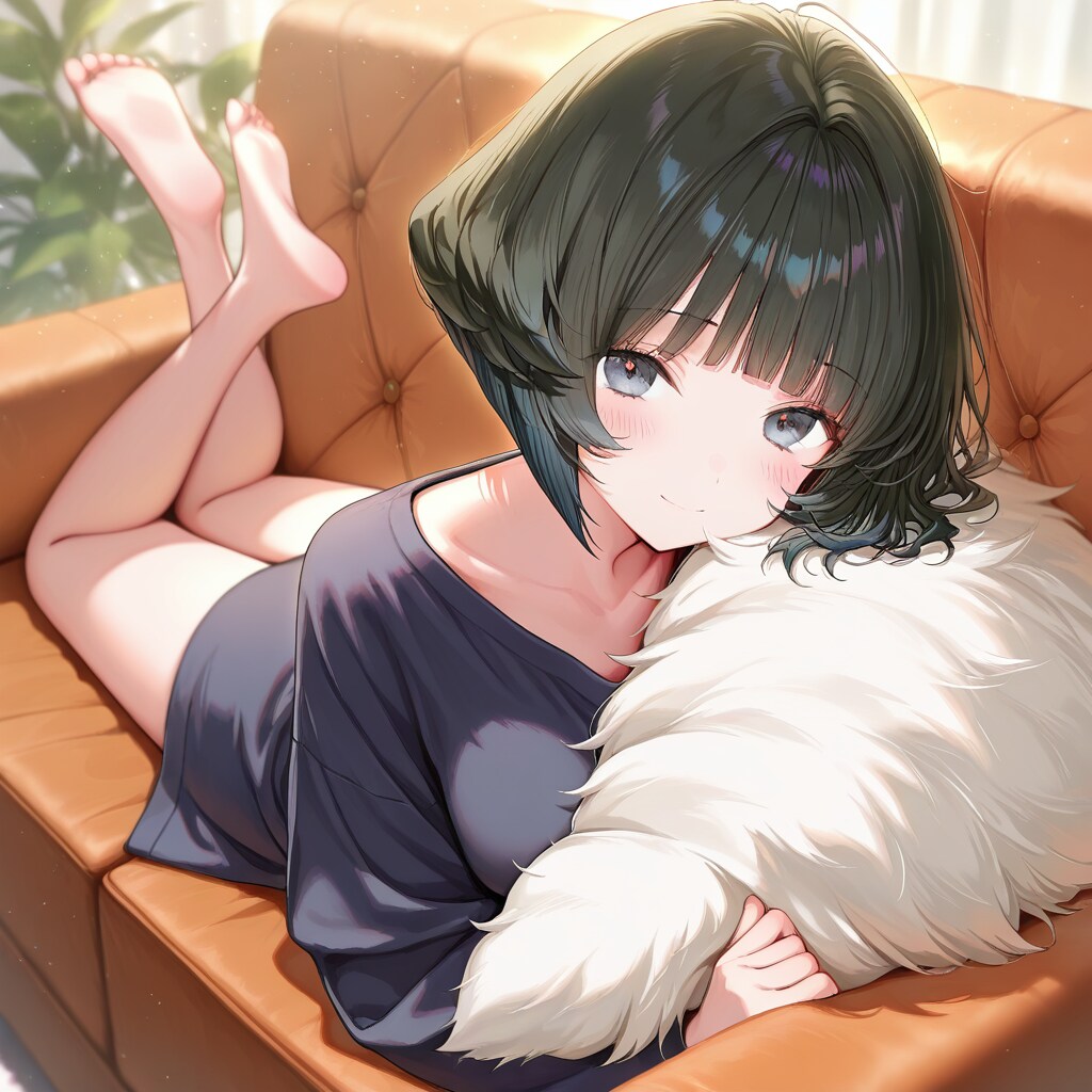 フェイクファークッションに埋もれて