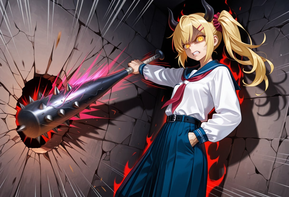 鬼に金棒な壁ドン女鬼高生さん | の人気AIイラスト・グラビア