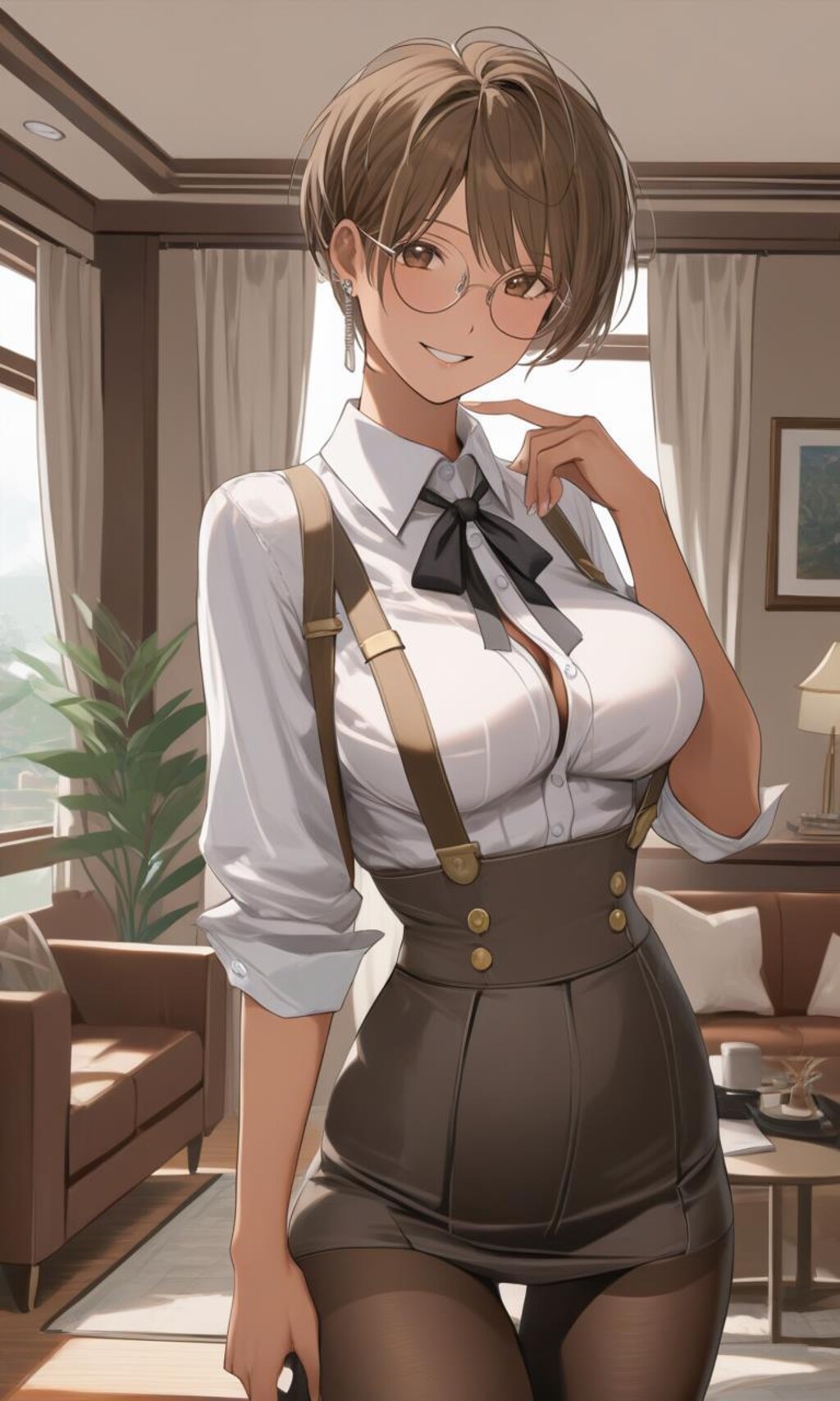 サスペンダー日焼け彼女