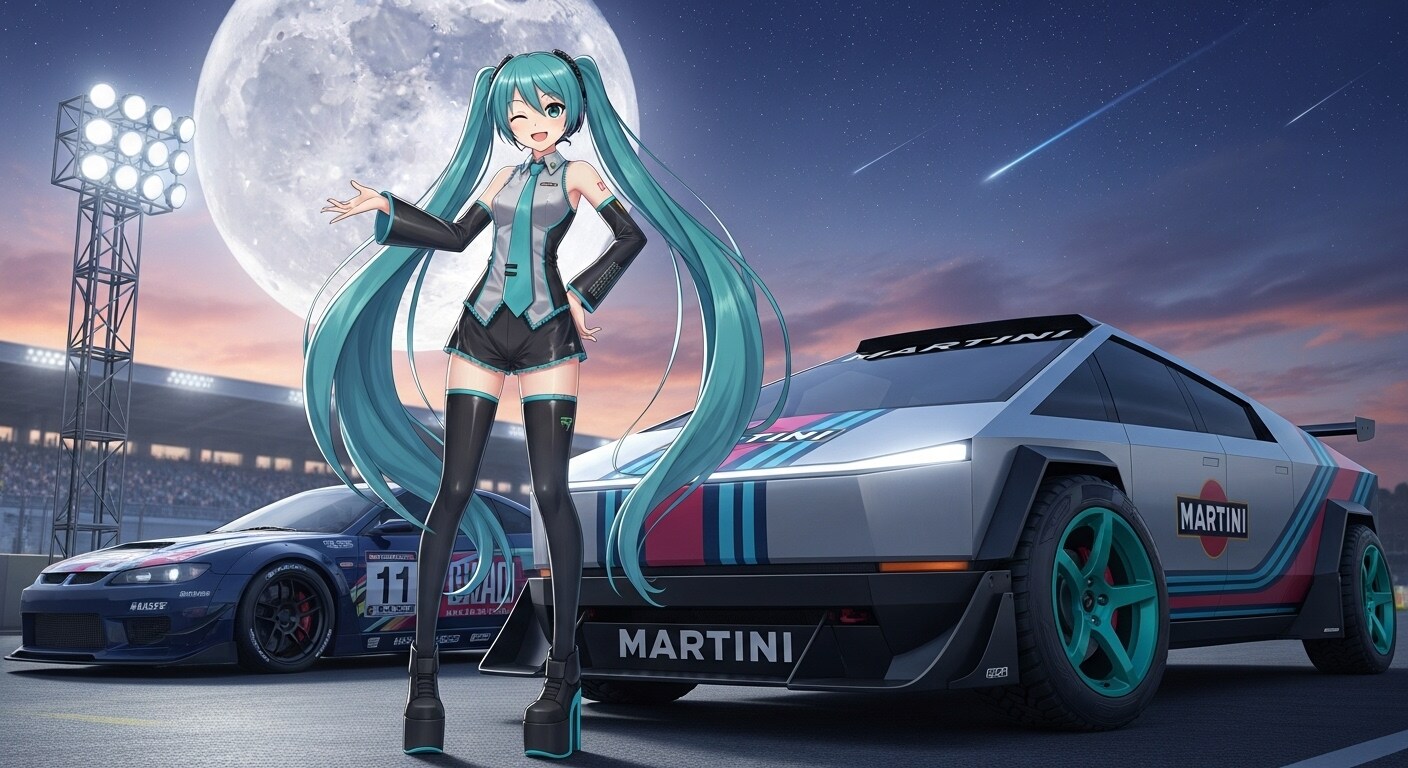 初音ミクとテスラサイバートラックレーシングカー | の人気AIイラスト・グラビア