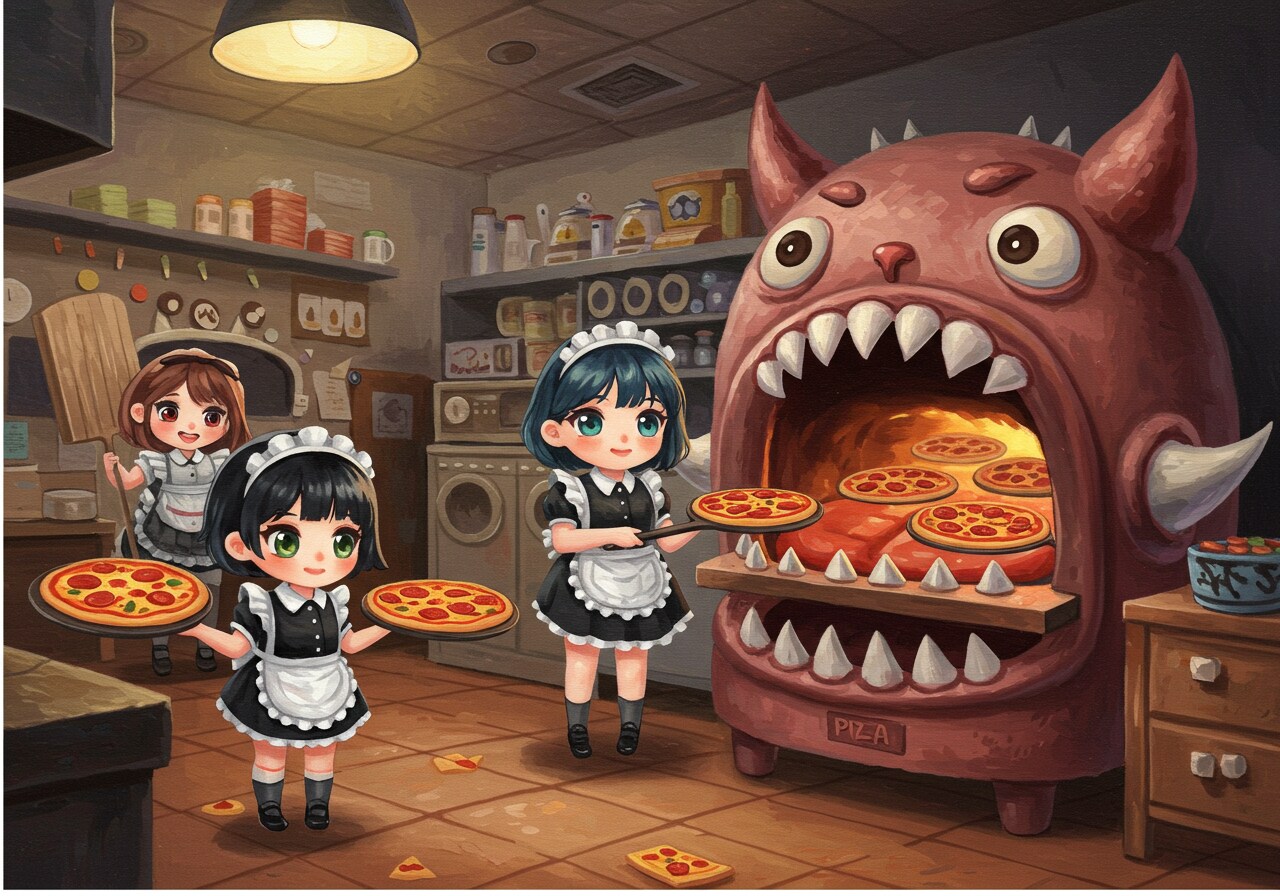 ピザを焼くメイドさん | の人気AIイラスト・グラビア