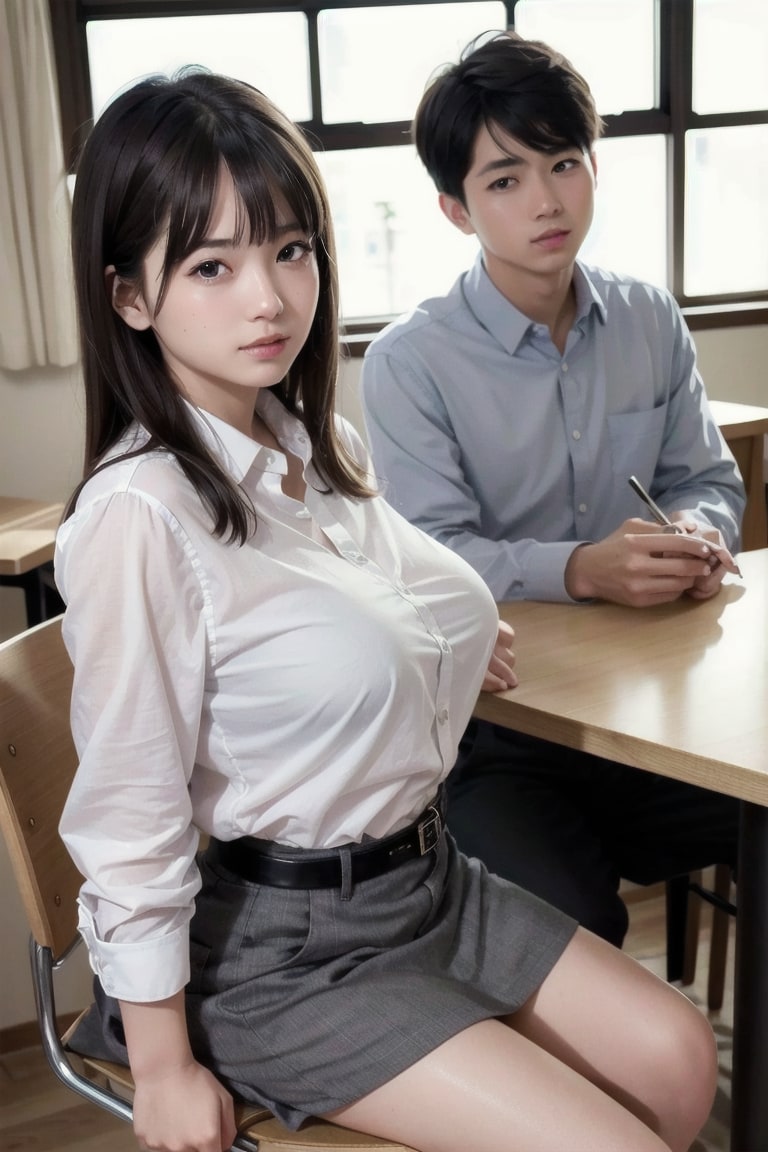 新任教師の胸が気になって勉強が手につかない男子生徒