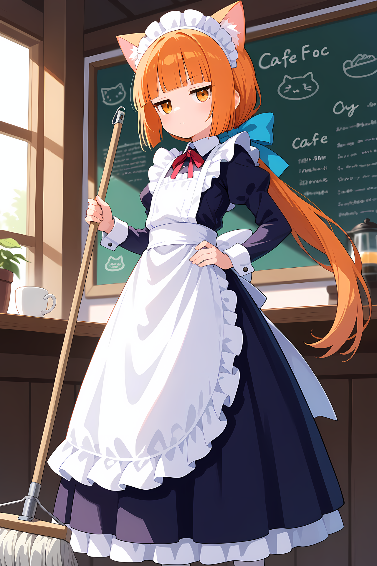 ジト目、ネコミミ、ぱっつんメイドお姉ちゃん | の人気AIイラスト・グラビア