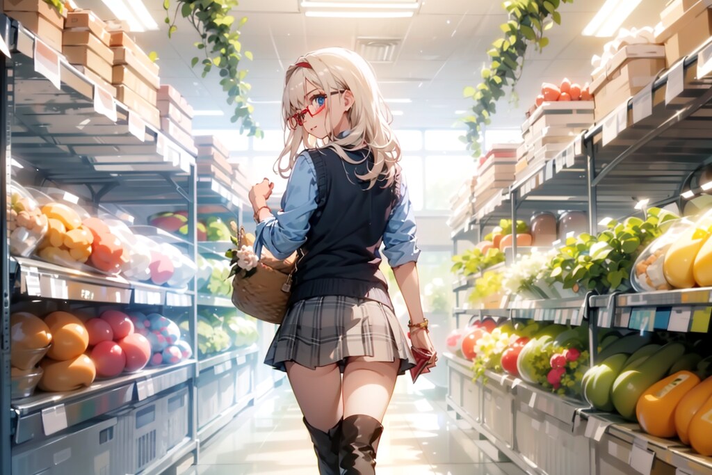 スーパーで夕飯の買い出し（TOPAZ版）