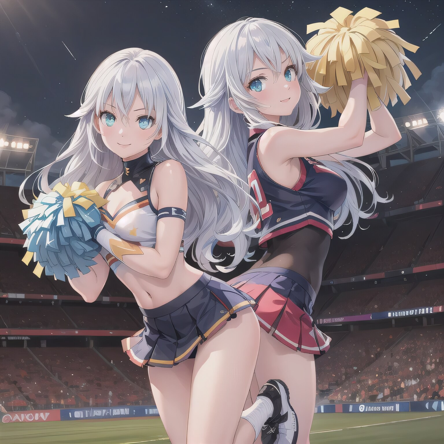 銀髪ロングでチア衣装の少女１３ | の人気AIイラスト・グラビア