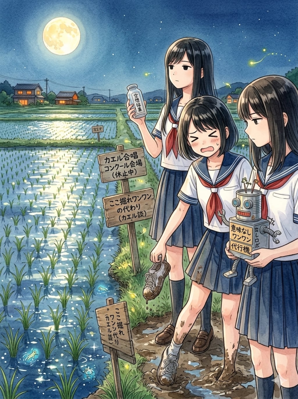 お月様、宿題が爆発しますように！