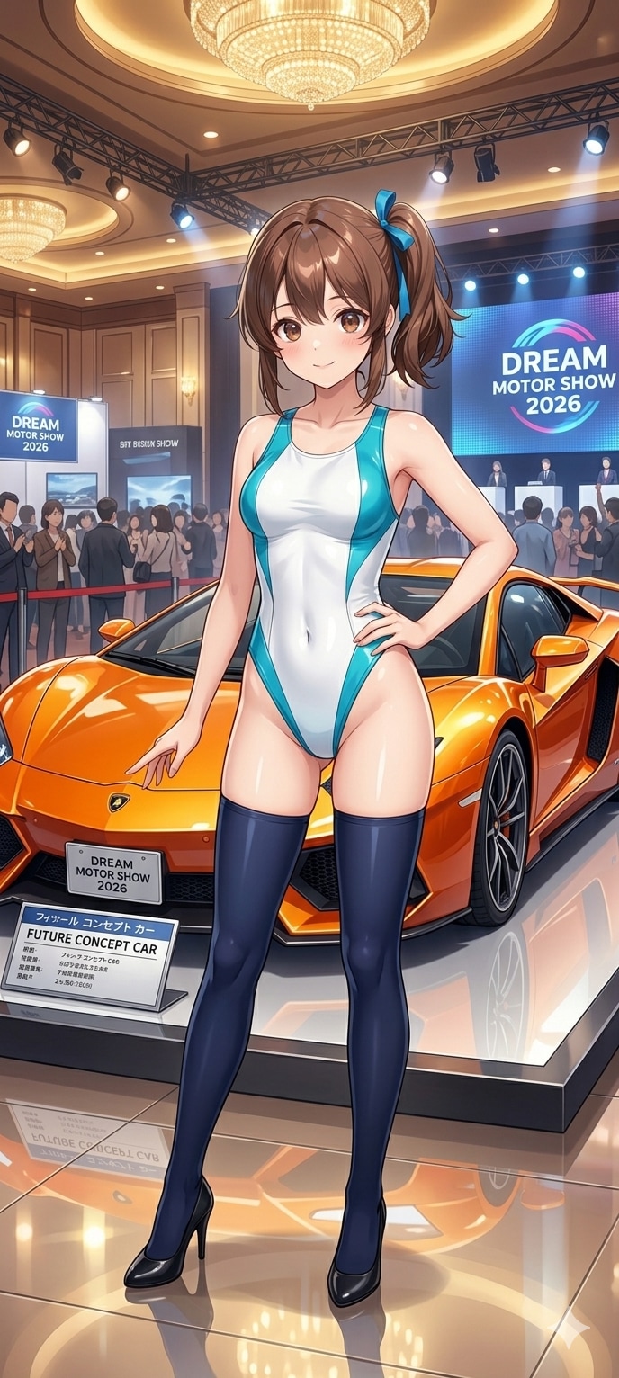 モーターショーでコンパニオンガールをするサイドポニー女子