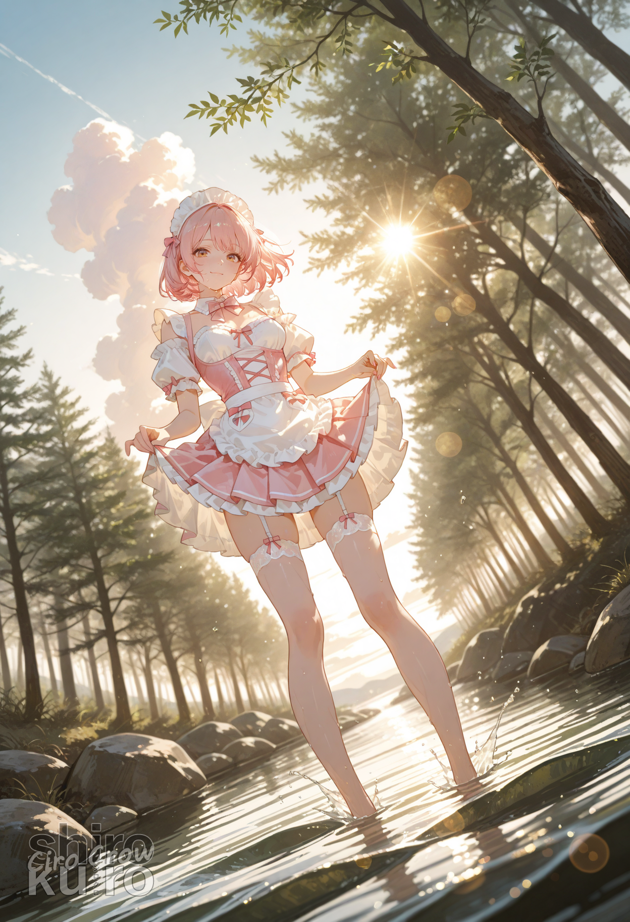 メイドの川遊び