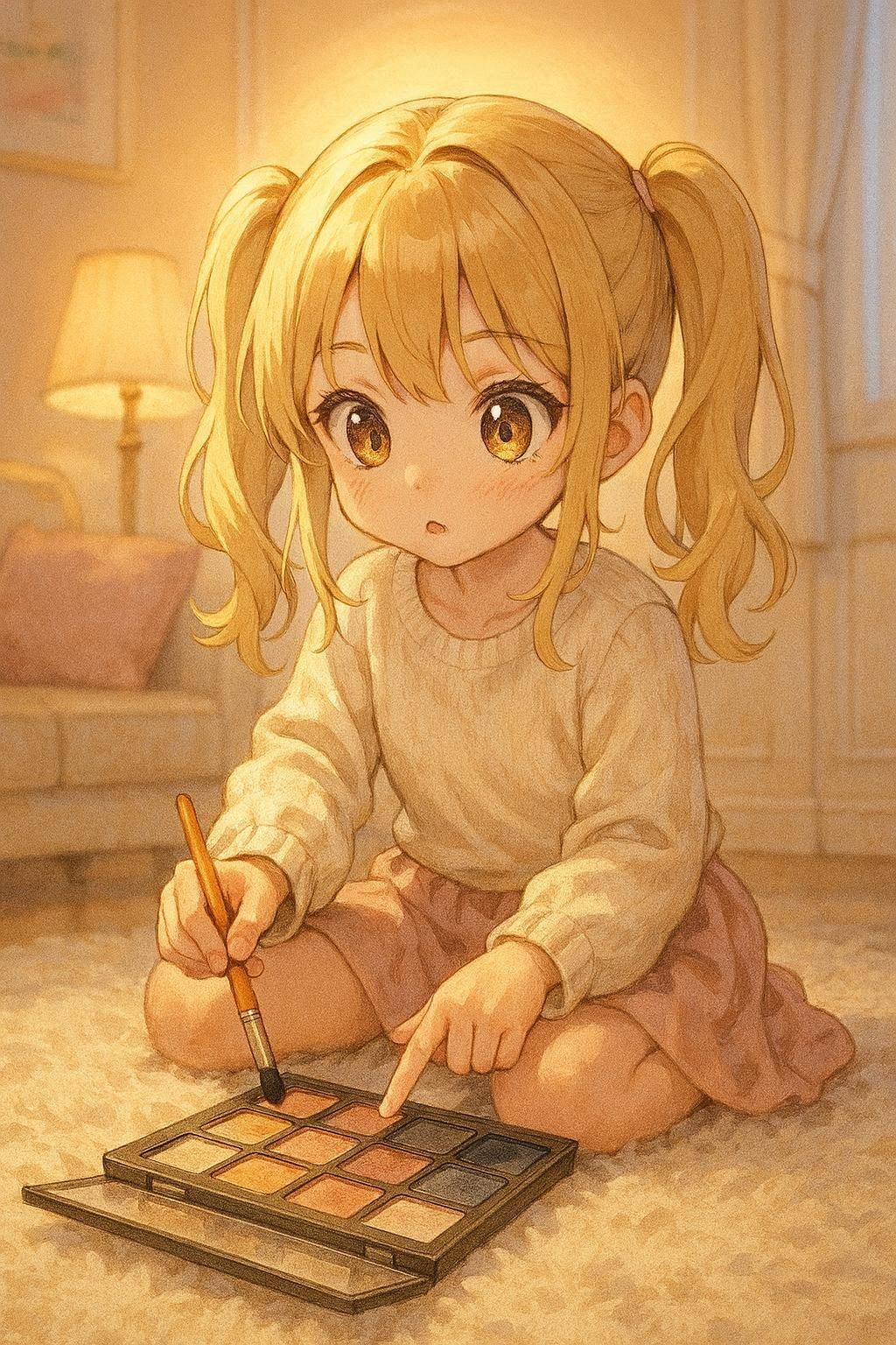 小さなアーティストと光るパレット