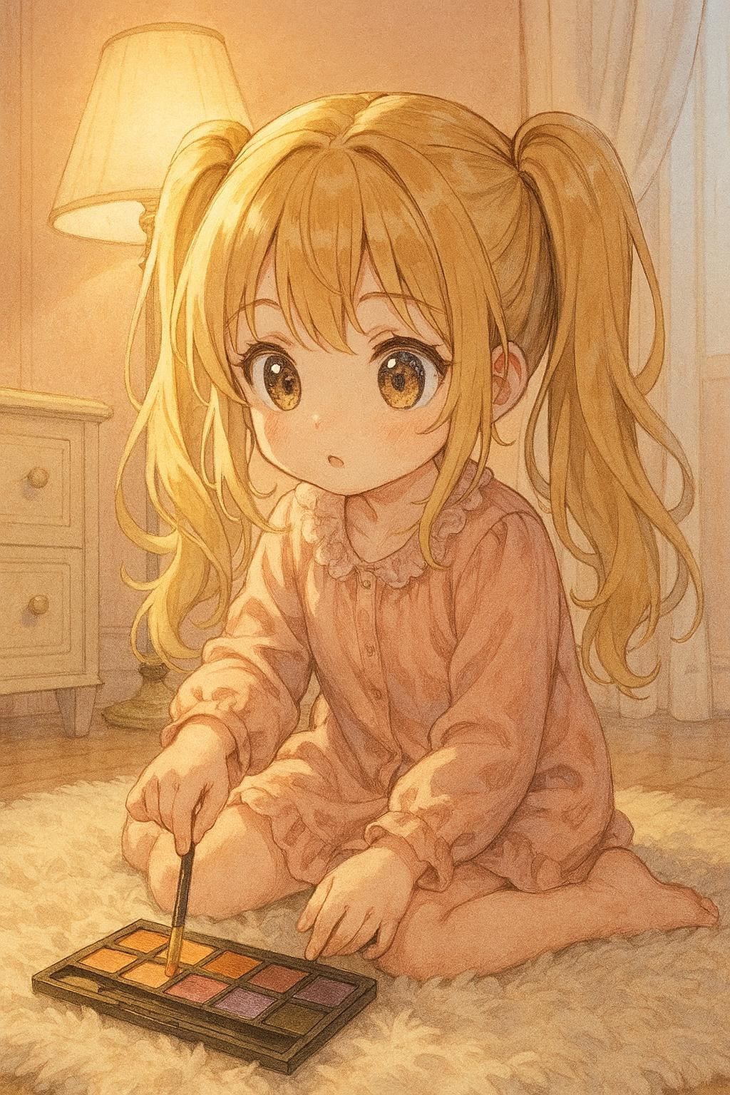 小さなアーティストと光るパレット