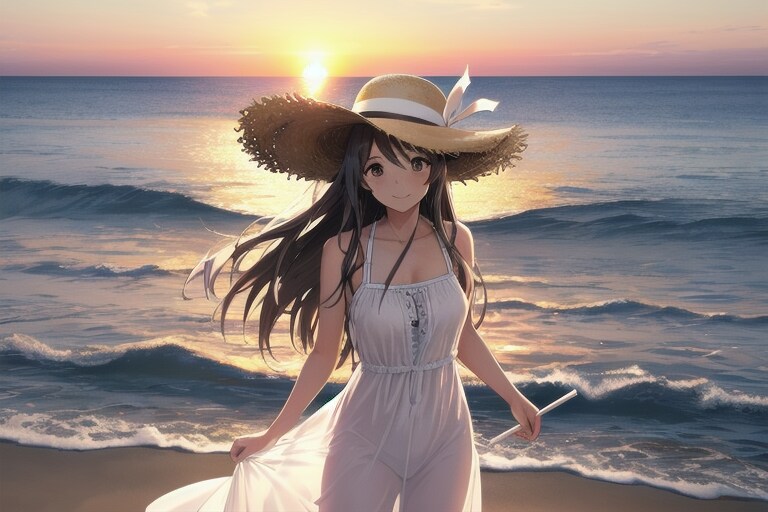 夕日と少女