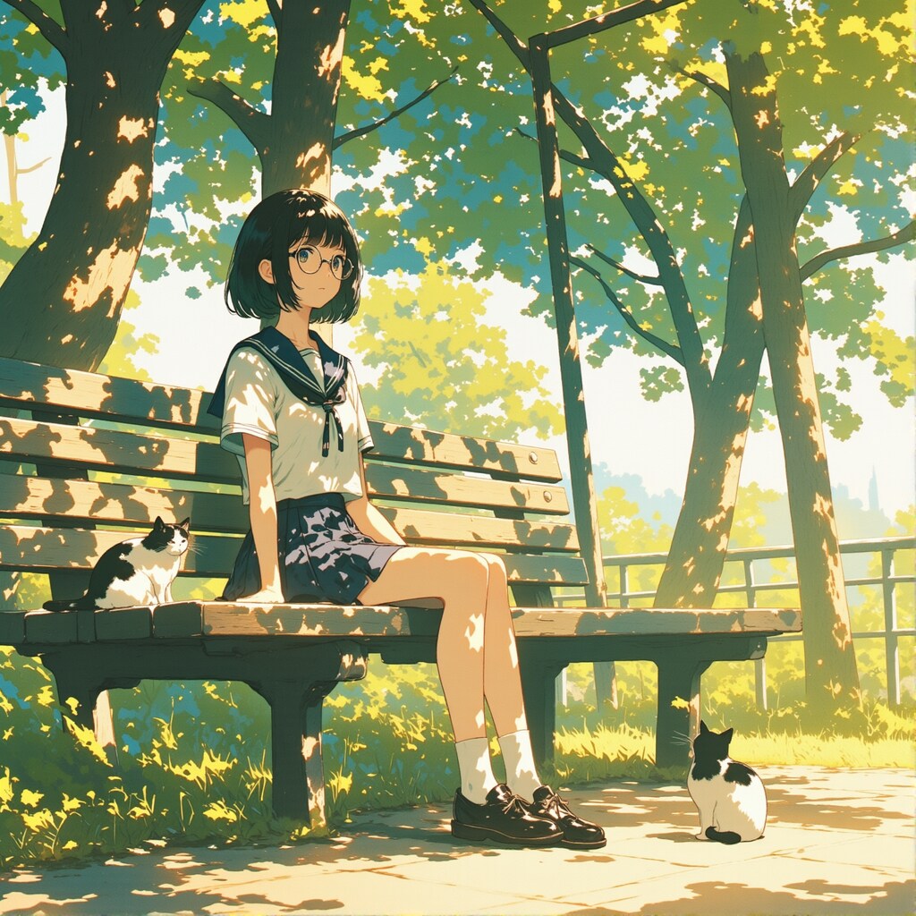 にゃ～んと木漏れ日とメガネちゃん