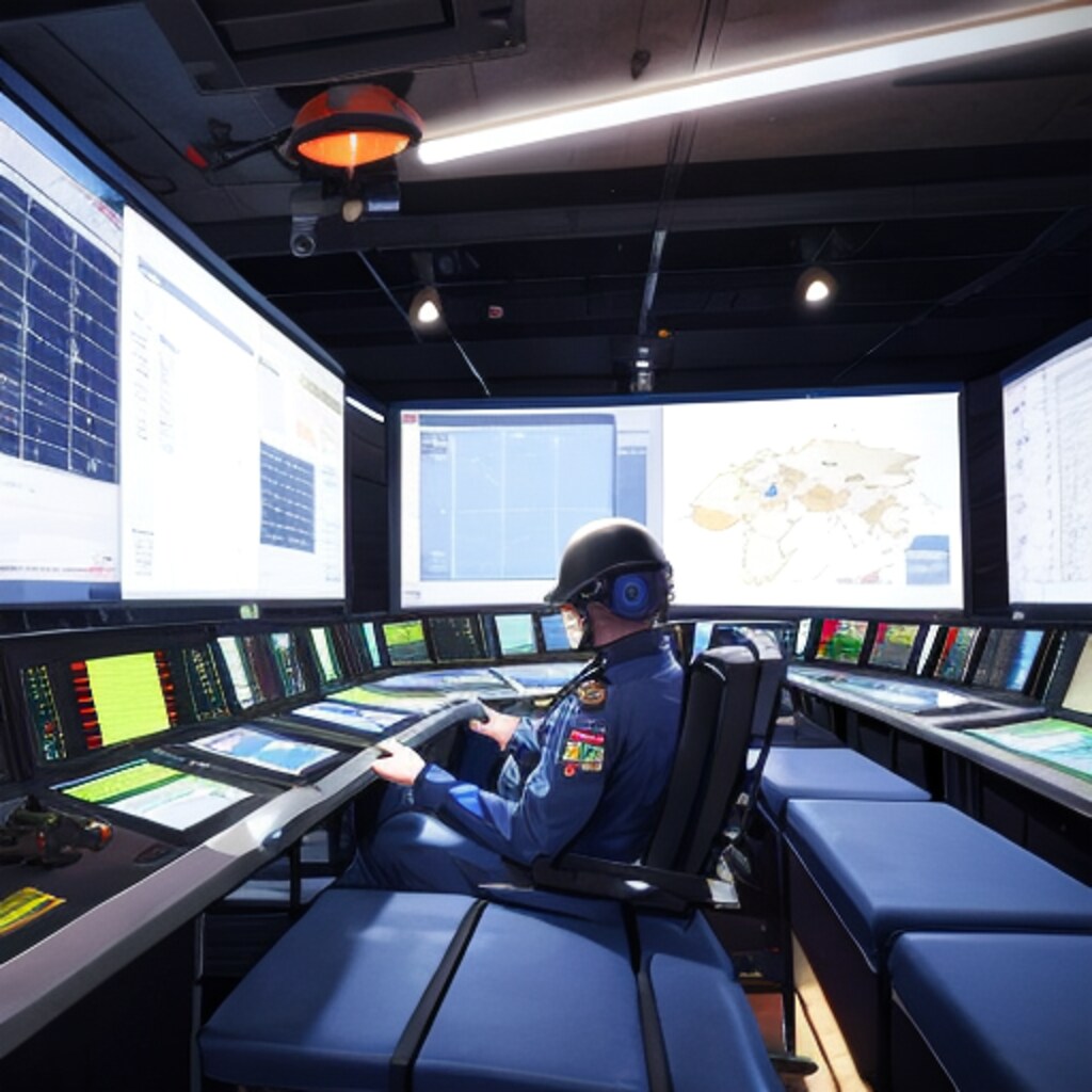 揚陸強襲艦のCICにて作戦指揮中