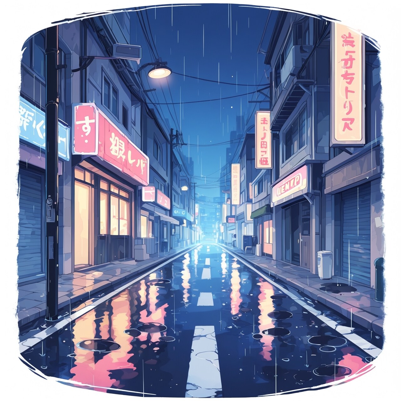 雨の繁華街