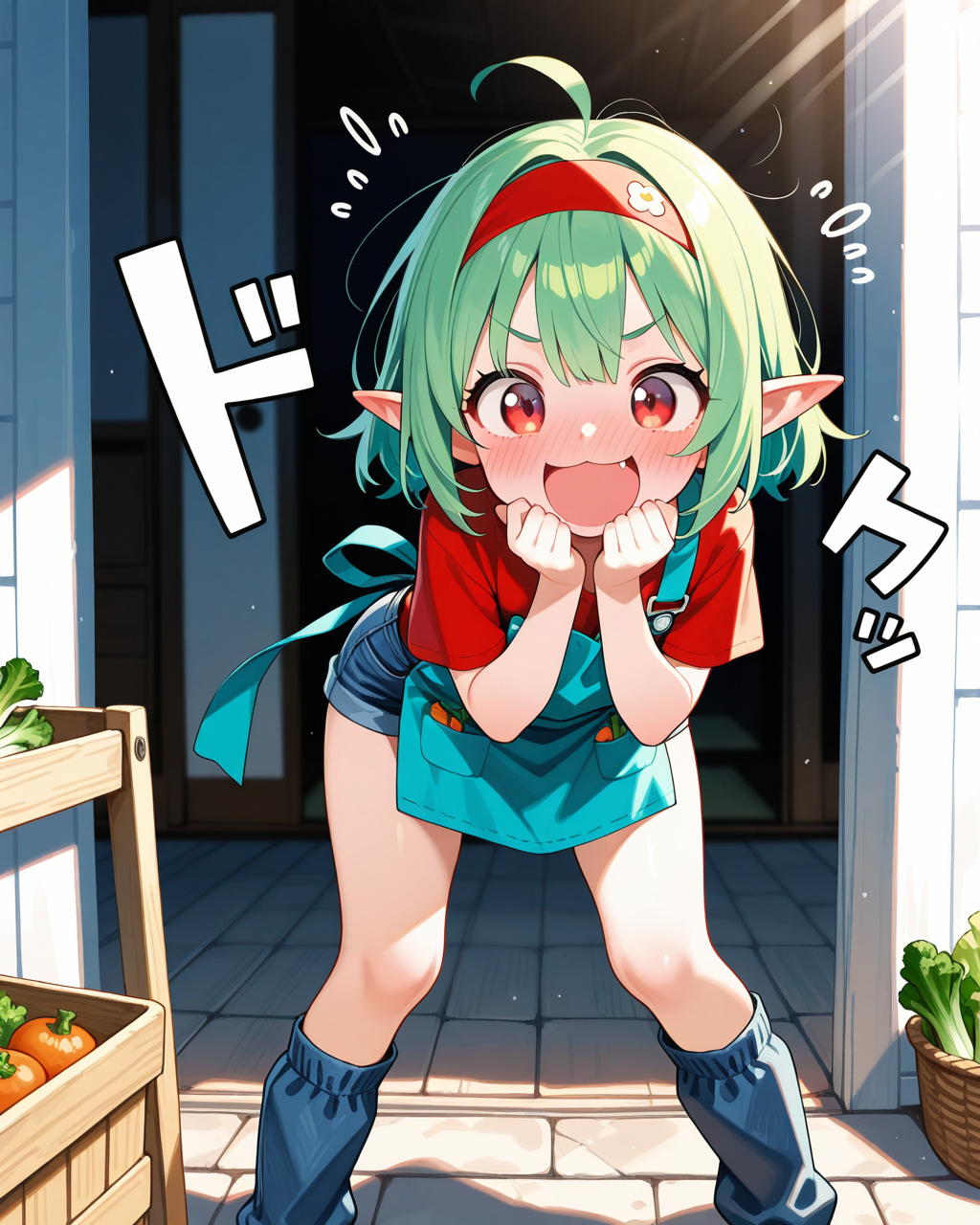 自分ちの畑で採れた野菜を市場で売り込むうちのエルフ