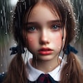 ロシア美人の小学生女子13歳2人寄り添い（ギャル）（台風の中）（豪雨）（大きな唇）（雨を食べる）（下を向く）（チョーカー）（ベール）苦悶表情（全体撮影）（睨む）（カメラ目線）（ヘアピン）（ボブヘアー） 5枚目
