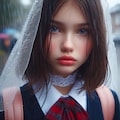 ロシア美人の小学生女子13歳2人寄り添い（ギャル）（台風の中）（豪雨）（大きな唇）（雨を食べる）（下を向く）（チョーカー）（ベール）苦悶表情（全体撮影）（睨む）（カメラ目線）（ヘアピン）（ボブヘアー） 2枚目