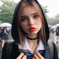 ロシア美人の小学生女子13歳2人寄り添い（ギャル）（台風の中）（豪雨）（大きな唇）（雨を食べる）（下を向く）（チョーカー）（ベール）苦悶表情（全体撮影）（睨む）（カメラ目線）（ヘアピン）（ボブヘアー） 11枚目