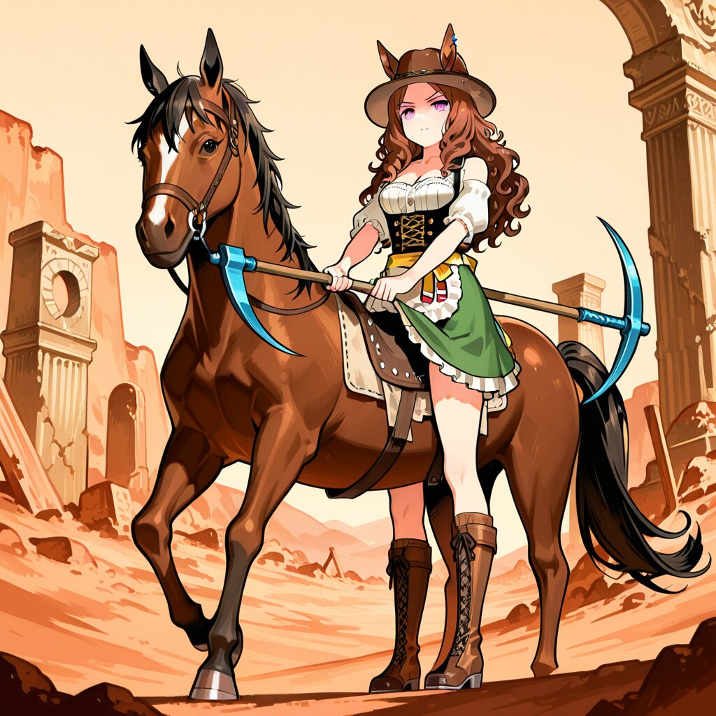 午年なのでポニーと一緒に発掘調査に向かうハンターのウマ耳少女