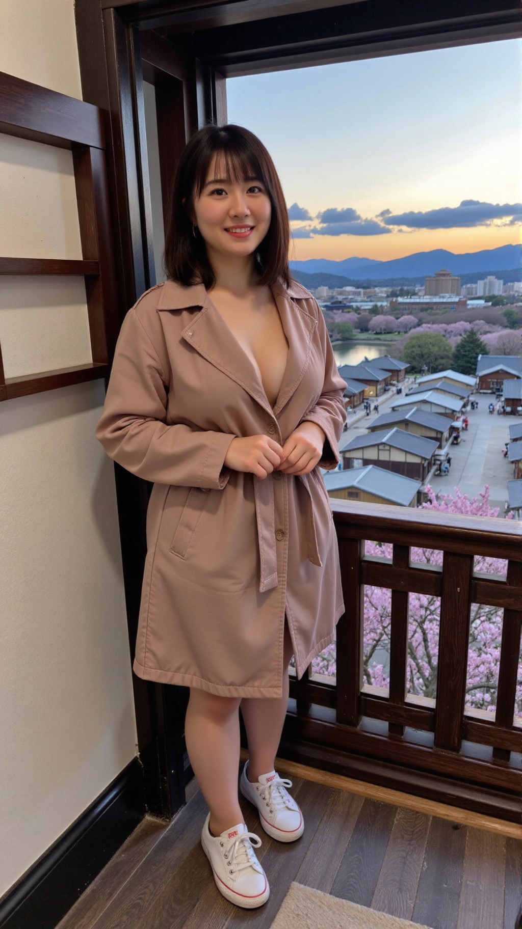 天守閣にも登って。⋯ドキドキ♥　わざと窓際に立って、城下町を見おろしますw　下から見えるよね