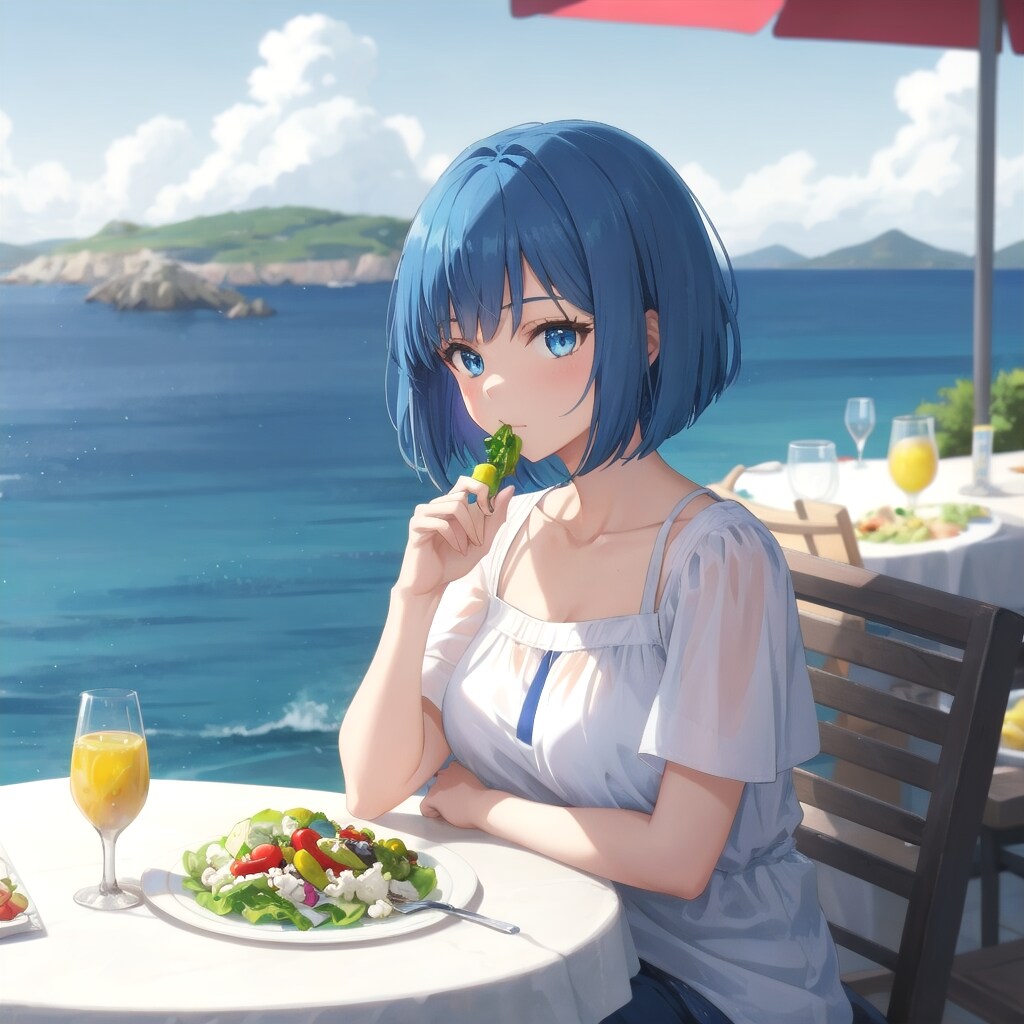 🥗テラスで味わう地中海ランチ | の人気AIイラスト・グラビア