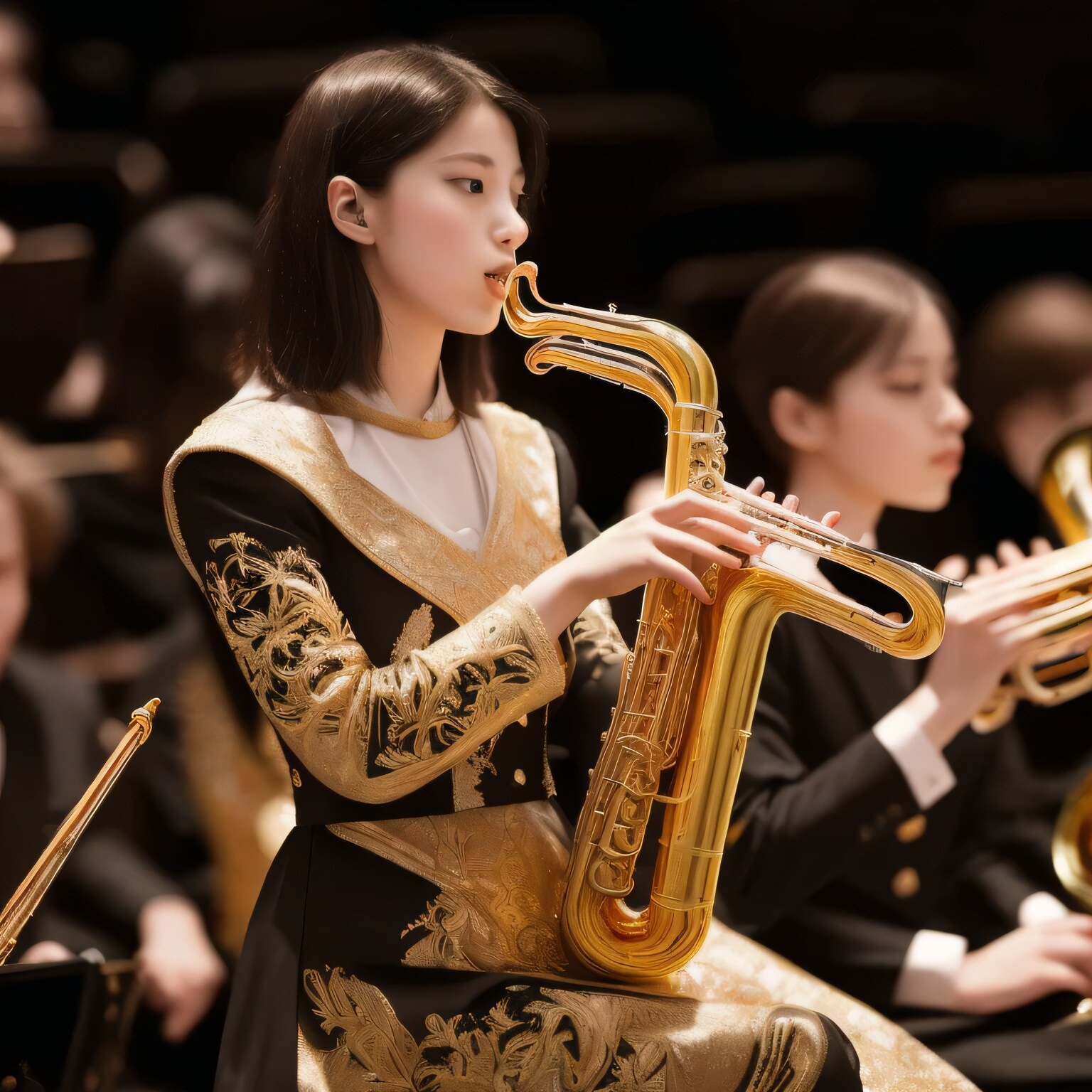 黒髪ロングでブラスバンドの美女４７ | の人気AIイラスト・グラビア