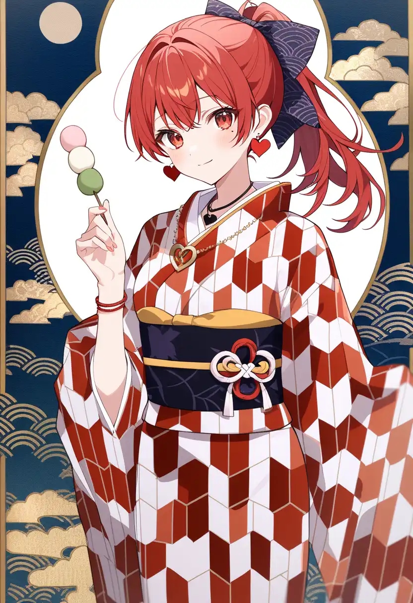 DaysAIのでうちの子で秋の和モダンスタイルな着物と三色団子なポニーテールうちの子🍡👘🌕❤️ | の人気AIイラスト・グラビア