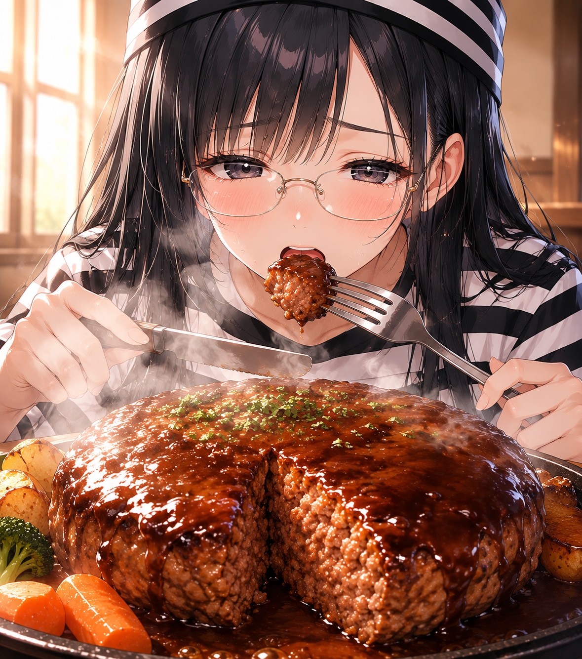 黒髪メガネとハンバーグ