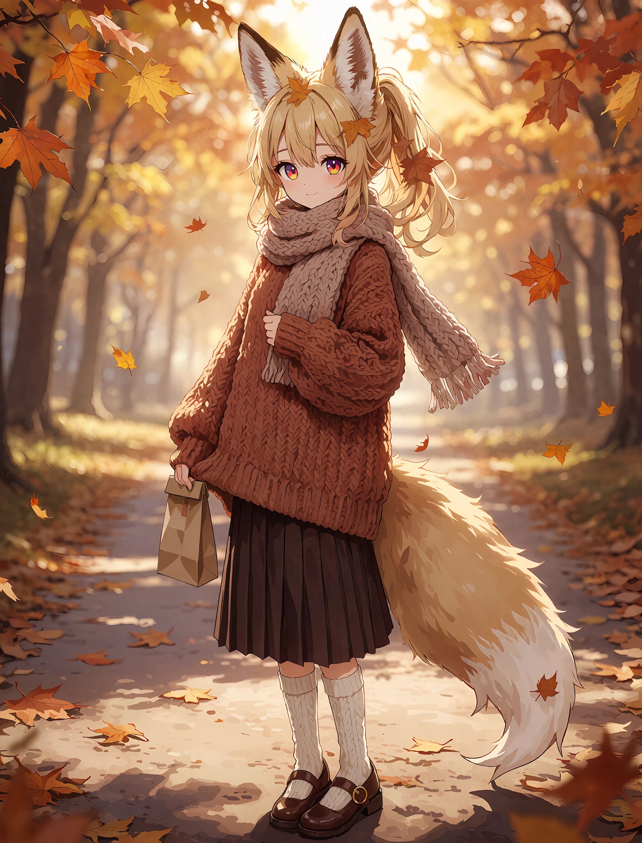 秋セーターを着た狐耳の女の子 | の人気AIイラスト・グラビア