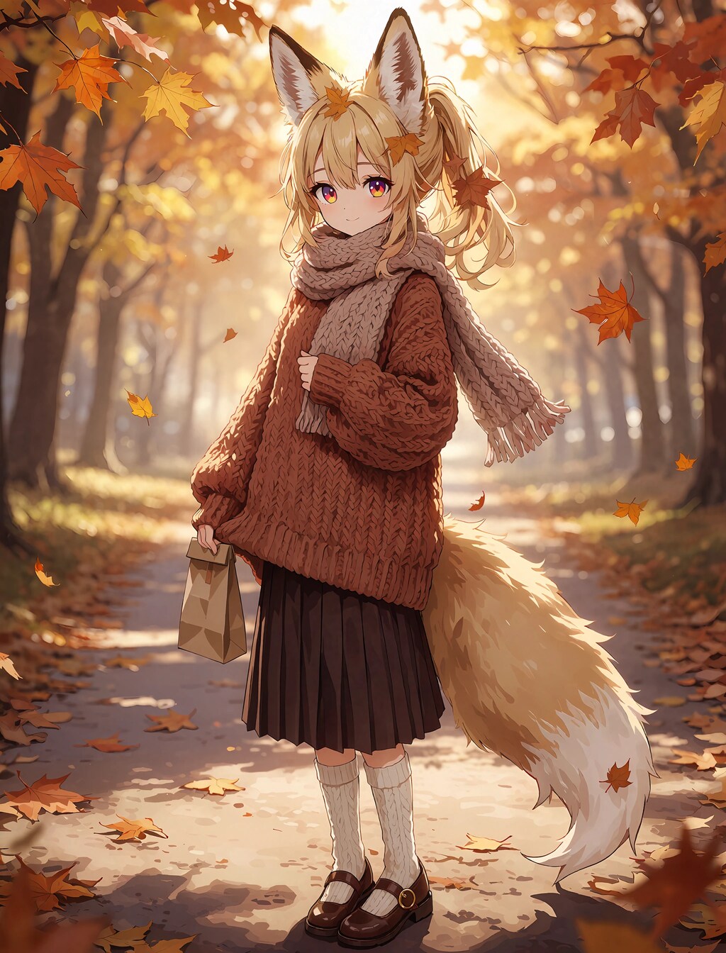 秋セーターを着た狐耳の女の子