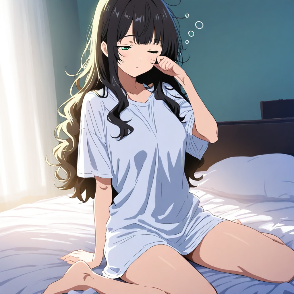 黒髪(寝起き2) | の人気AIイラスト・グラビア