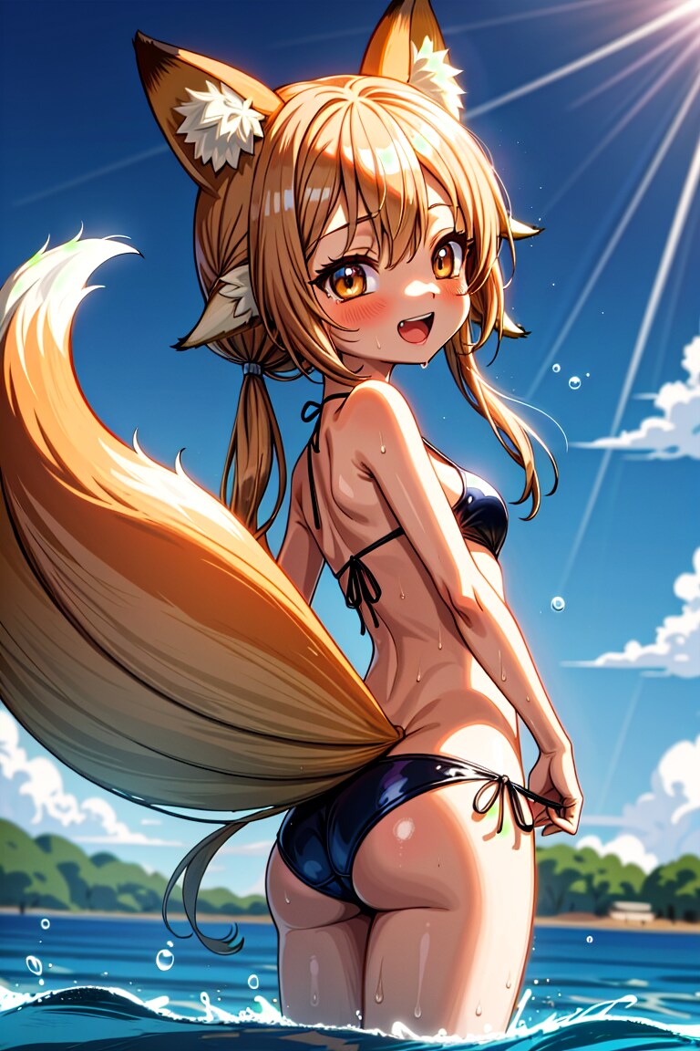 狐耳の水着の女の子