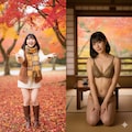 紅葉狩りの彼女（比較画像） 2枚目
