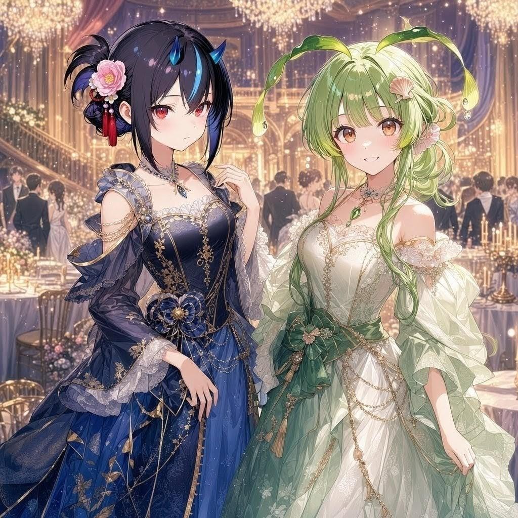 鬼ちゃんとコブネちゃんのパーティドレス