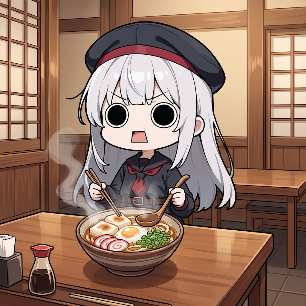 力うどんを頂くえらいこっちゃ嬢