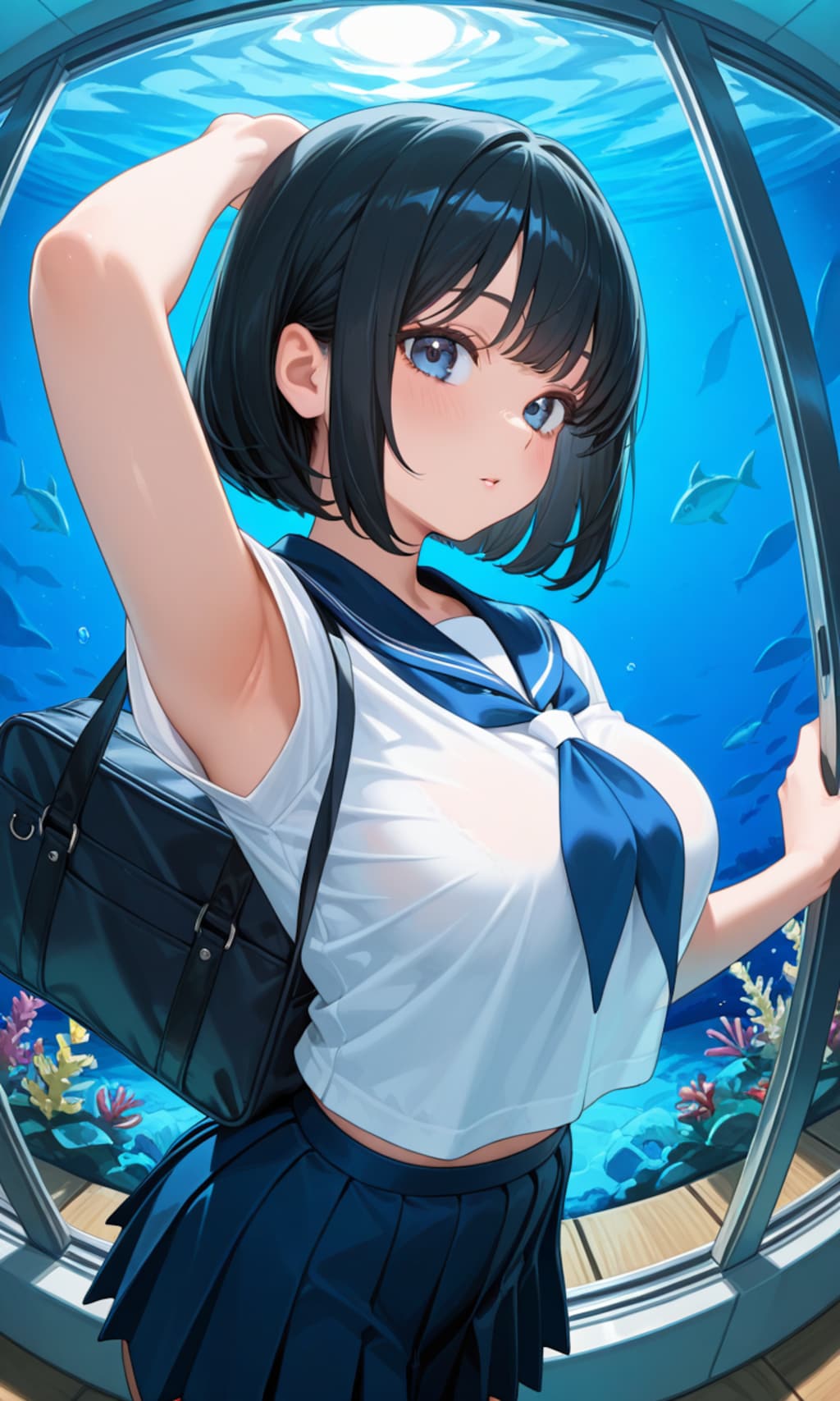 水族館デート（巨乳セーラー服ちゃんのワキ）