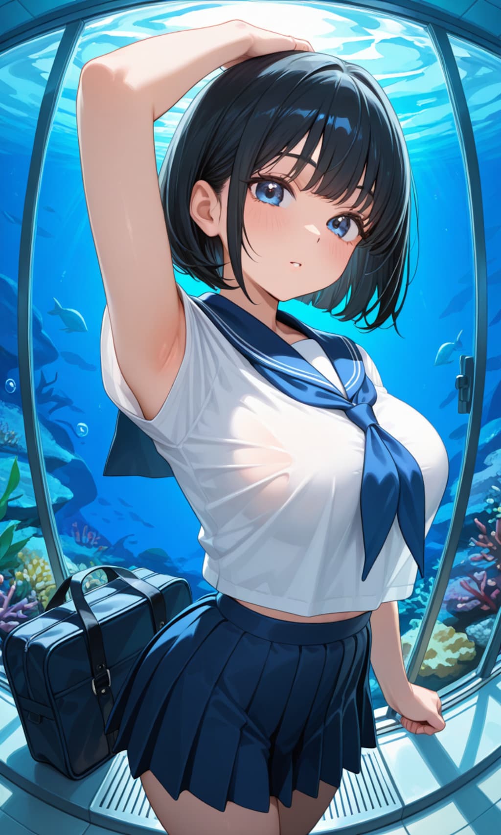 水族館デート（巨乳セーラー服ちゃんのワキ）